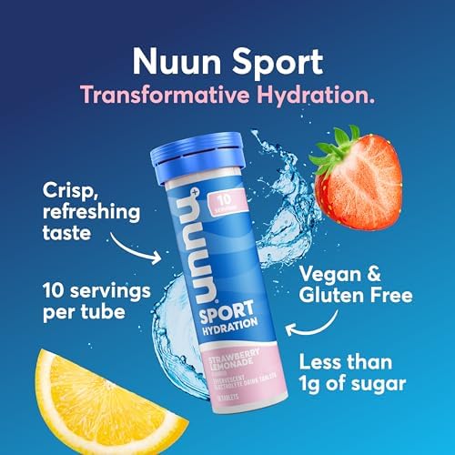 Nuun Sport Electrolyte Tablets with Magnesium, Calcium, Potassium, Chloride & Sodium, Gluten Free & Vegan, Strawberry Lemonade, 4 Pack (40 Servings Total)