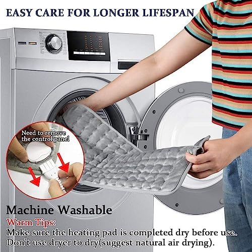Heating Pad,Electric Heating Pads for Back,Neck,Abdomen,Fathers Day Dad Gifts,Moist Heating Pad for Shoulder,Knee,Arms,Legs,Dry/Moist Heat & Auto Shut Off,Birthday Gifts for Men(Light Gray, 24''×12'')