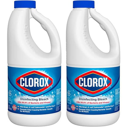 Clorox Bleach Cleaner, 2 Pack Original Concentrated Bleach, Easy Pour Bottle with Handle, Moldand Mildew Remover, Removes Stains and Whitens, 43 oz Each