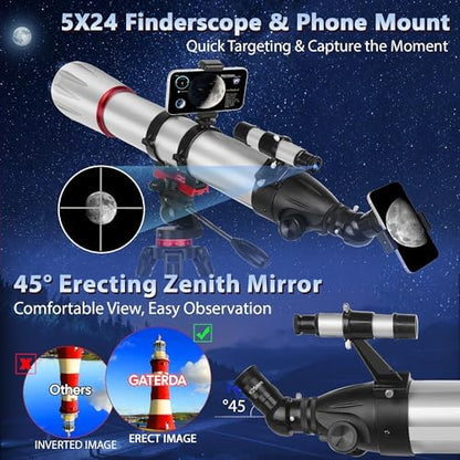 Telescope, 90mm Aperture 900mm Refractor Telescope for Adults High Powered, Astronomical Telescopes for Adults Astronomy Beginners with Professional Eyepieces, Tripod, Phone Adapter&Carry Bag