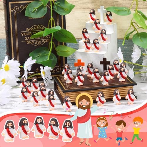 Bememo 100 Pcs Little Jesus Figures Jesus Loves You Original Design Rubber Pocket Toys Little Figures to Hide and Seek Sunday School Religious Party Share Gifts (Red)