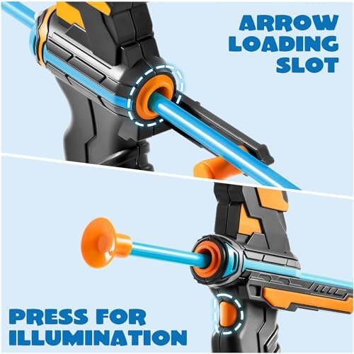JOYIN LED Bow and Arrow for Kids, Light Up Archery Toy Play Set with Suction Cups Arrows, Targets & Arrow Case, Indoor and Outdoor Hunting Play Gift Toys for Boys Girls 6-12