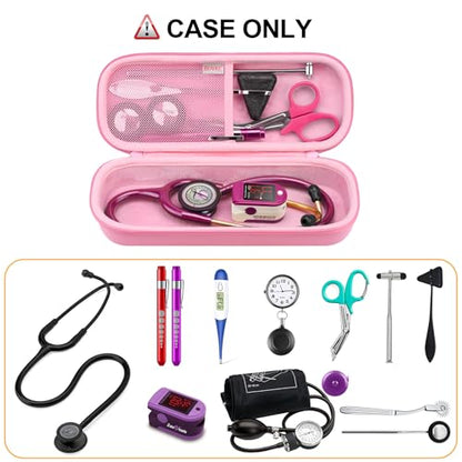 BOVKE Travel Stethoscope Case for 3M Littmann Classic III, Lightweight II S.E, MDF Acoustica Lightweight Stethoscopes, Mesh Pocket for Pen Lights, Medical Scissors and Nurse Accessories, Pink