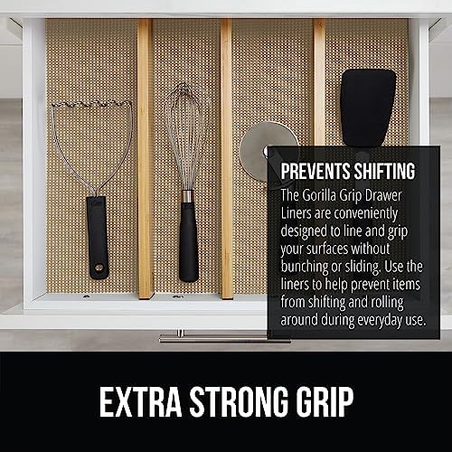 GORILLA GRIP powerGRIP Drawer Shelf and Cabinet Liner, Thick Strong Hold, Non-Adhesive Liners Protect Kitchen Cabinets and Cupboard, Bathroom Drawers, Easy Install, Breathable Mat, 12" x20', Beige