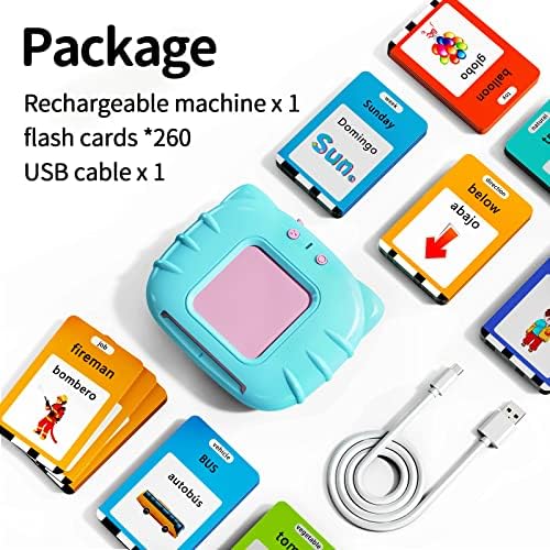 Lapare Spanish and English Bilingual Audible Flash Cards Toy with Music, Learn Spanish and English for Kids, Niñas, Niños, Bebes