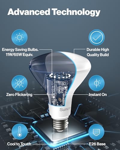 Sunco 6 Pack BR30 Light Bulb LED Recessed Can Light Bulbs, Indoor Flood Lights 850 LM, 11W (65W Equivalent), 2700K Soft White, Dimmable, E26 Base, for Home, Kitchen, Bedroom UL
