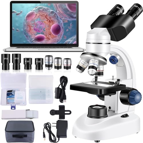 Microscope for Adults WF10x and WF25x eyepieces, 40X-2000X Magnification USB Camera, Microscope for Adults Suitable for Laboratory School Home Education.