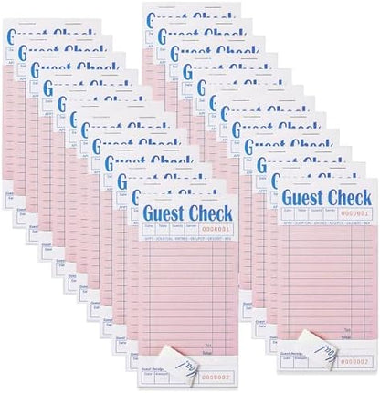 24 Pack Pink Guest Checks Books for Servers Server Note Pads, Waiter Checkbook, Waitress Notepad for Restaurants, Paper Checks 50 Sheets/Pack, 1200 Total Tickets
