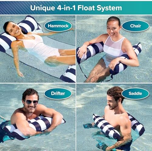 Aqua 4-in-1 Monterey Hammock Pool Float & Water Hammocks, 1-2-3-4 Multipacks – Multiple Colors/Styles – for Adults and Kids Floating