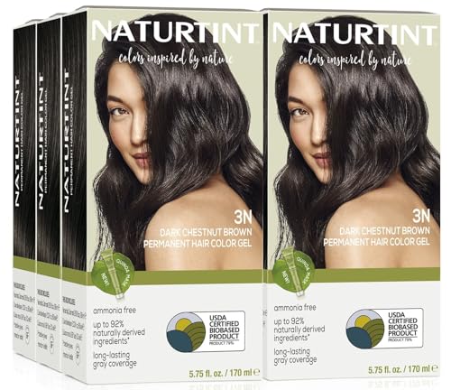 Naturtint 3N Dark Chestnut Brown Permanent Hair Color (Pack of 6), Ammonia Free, Vegan, Cruelty Free, up to 100% Gray Coverage, Long Lasting Results (Packaging may vary)