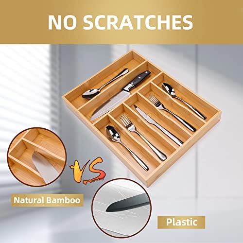 Silverware Organizer Kitchen Drawer Organizer Utensil Organizer Bamboo Silverware Holder Cutlery Organizer in Drawer Flatware Organizer Tray(7 slots, Natural
