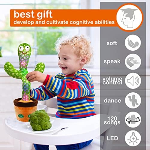 Pbooo [Update Volume Adjustable Dancing Cactus Mimicking Toy, Talking Repeat Singing Cactus Toy 120 Pcs Songs for Baby 16s Record Your Sound with Led Light