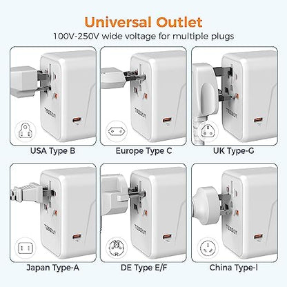 TESSAN Universal Travel Adapter, 45W International Plug Adaptor with 2 USB C 3 USB A Ports, Travel Worldwide Power Outlet for US to European EU UK AUS Ireland(Type C/G/A/I)
