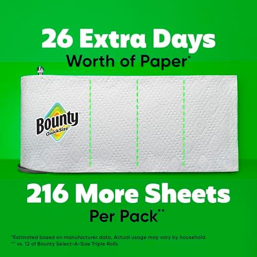 Bounty Quick-Size Paper Towels, White, 12 Family Triple Rolls = 40 Regular Rolls