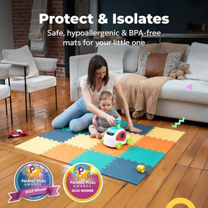 MioTetto Foam Floor Tiles for Kids - Non-Toxic Comfortable Baby Play Mat and Interlocking Foam Tiles, Fits with 50x50 Playpen Mat for Crawling & Development, Soft Play Mat for Babies 6-12 Months