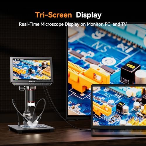 4K Digital Microscope, Elikliv EM4K 8" Coin Microscopes 2000x, 52MP HDMI Microscopes, Soldering Microscope for Adults, Micro scopes for Electronics Repair, 3840P UHD Video Micro socpe, 10" Stand, 64G