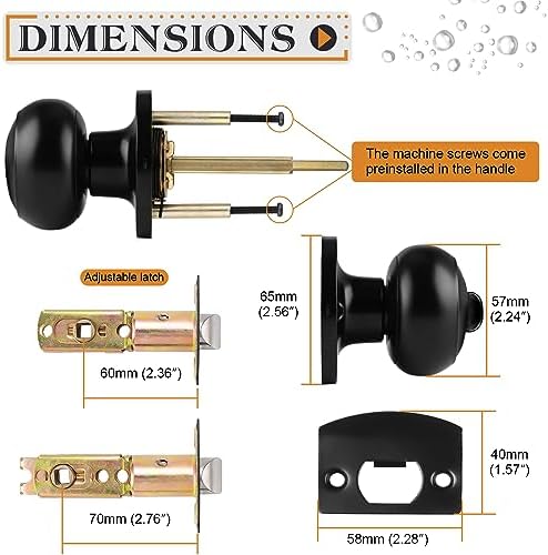 Probrico Black Door Knobs for Bedroom Bathroom, Interior Door Knob with Round Ball, Matte Black Privacy Door Knob, 6 Pack