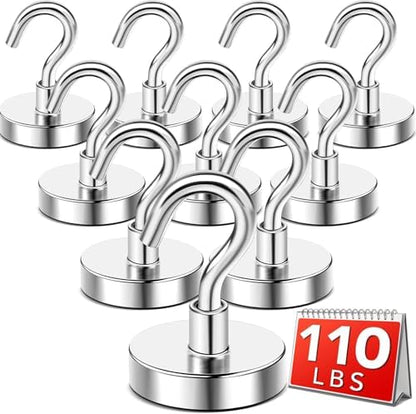 DIYMAG Magnetic Hooks,110 lb Heavy Duty Strong Magnet with Hook for Hanging Rare Earth Neodymium Magnet for Fridge Kitchen Cruise Grill Garage and Storage 12 Packs