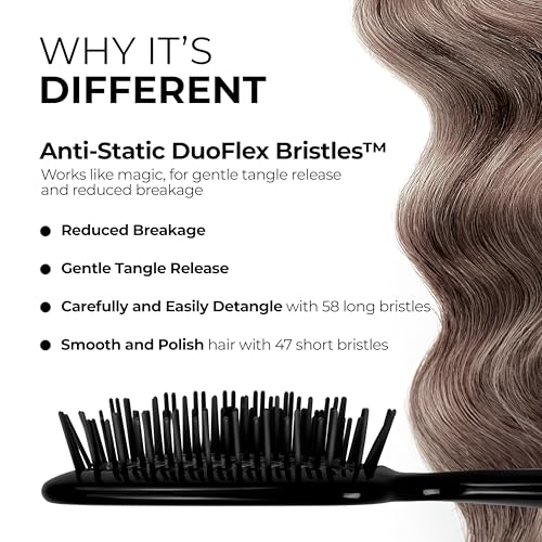 FHI Heat UNbrush Detangling Brush for Pain-Free Brushing on All Wet or Dry Hair Types — Durable DuoFlex Anti-Static Bristles, Lightweight Handle, Vented Hair Brush