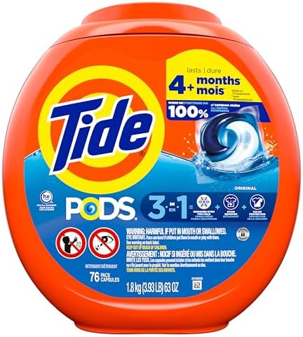 Tide PODS Laundry Detergent Pacs, 3-in-1 Stain Remover, Odor Fighter, Color Protector, 76 Count, HE compatible, Original Scent