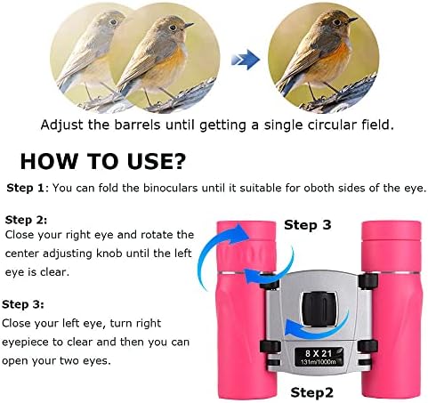 8x21 Compact Binoculars for Adults Teens, Mini Small Full Optical Binoculars for Bird Watching Opera Hiking Hunting Travel Concert (Pink)