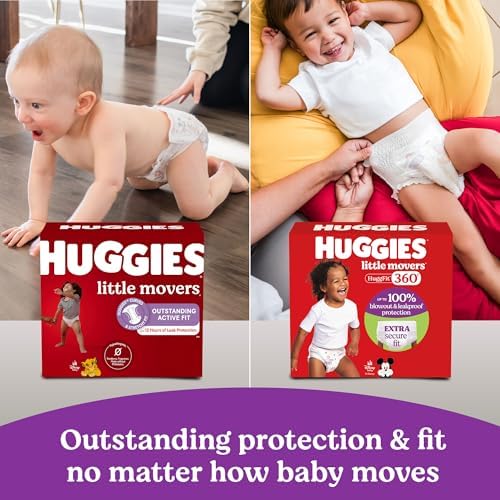 Huggies Size 6 Baby Diapers, Little Movers HuggFit 360° Baby Diapers with 360° Waistband, Size 6 (35+ lbs), 104 Count (2 Packs of 52), Packaging May Vary