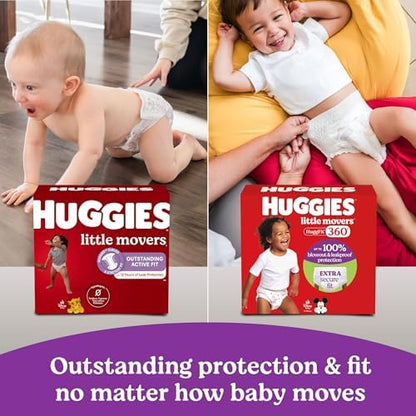 Huggies Size 6 Baby Diapers, Little Movers HuggFit 360° Baby Diapers with 360° Waistband, Size 6 (35+ lbs), 104 Count (2 Packs of 52), Packaging May Vary
