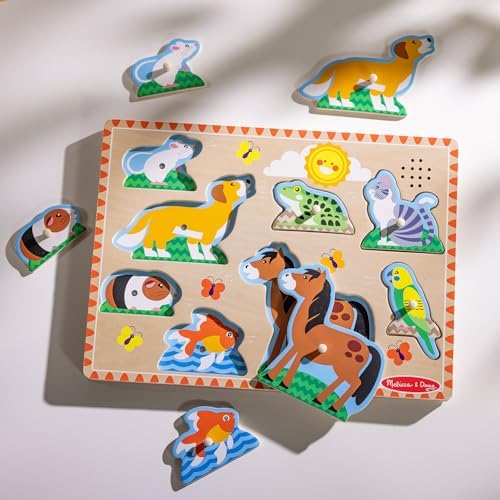 Melissa & Doug Pets Sound Puzzle - Wooden Peg Puzzle With Sound Effects (8 pcs)