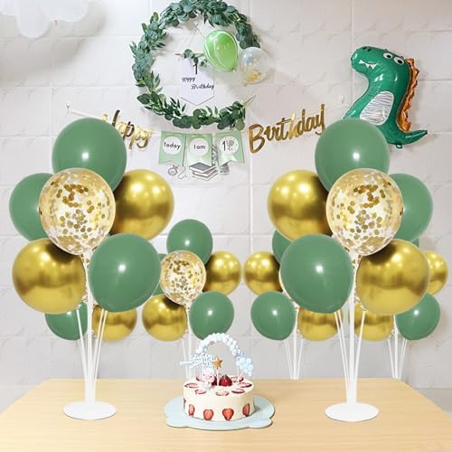 Green and Gold Balloon Stand Centerpiece Table Decorations for Birthday Woodland Baby Shower Party Decoration (Green gold set4)