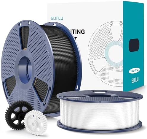 SUNLU PLA+2.0 3D Printer Filament 2KG, Upgrade PLA+ Filament 1.75mm, Tougher and Stronger, Dimensional Accuracy +/-0.02mm, 1KG per Spool, 2 Pack, 2KG Total, Black+White
