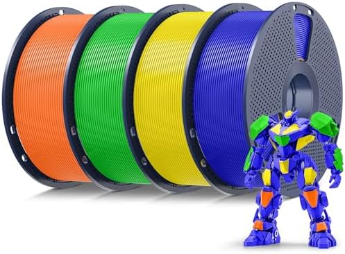 SUNLU 4kg PLA 3D Printer Filament Bundle Multicolor, Neatly Wound PLA Filament 1.75mm ±0.02mm, Individually Vacuum Packed, 4kg in Total, 1kg per Spool, 4 Pack, Sunny Orange+Yellow+Green+Klein Blue