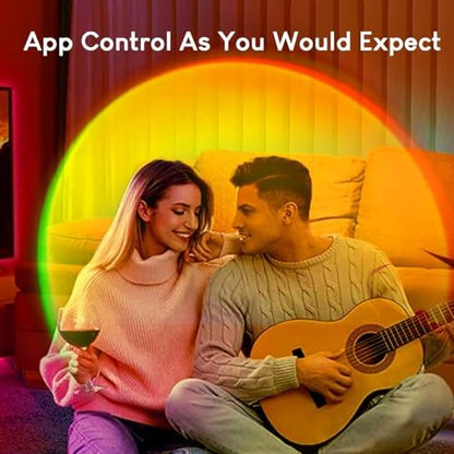 Sunset Lamp Projector 21 Color Changing Sunlight Lamp Mood Lighting,Sunrise Sunset Light 360°Rotation LED Projection Lamp for Room Decor,Party,Tiktok Live,Photography|Multicolors, APP & Button Switch