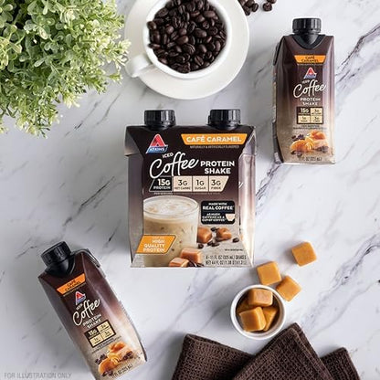 Atkins Café Caramel Iced Coffee Flavored Protein Shake, High Protein Shake, Low Glycemic, Low Carb and Low Sugar, Keto Friendly, Gluten Free, 12 Count
