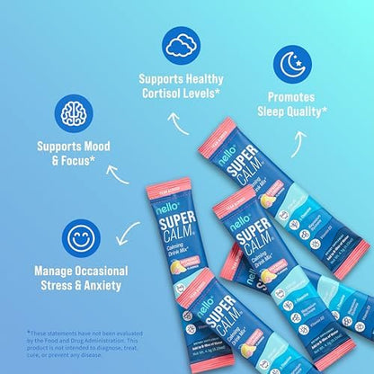 Supercalm Powdered Drink Mix, Raspberry Lemonade, L Theanine, Ksm-66 Ashwagandha, Magnesium Glycinate, Vitamin D 3, Supplements for Relaxation & Focus, No Sugar, Non GMO, On The Go, 20 Ct