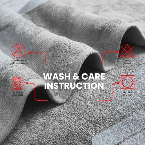 Infinitee Xclusives Luxury 100% Ring-Spun Cotton Bath Towels Set of 4 (27x54 inches) – Soft, Absorbent & Quick-Drying Towels for Bathroom, Gym, Spa & Hotel Use (Charming Grey, Bath Towels)