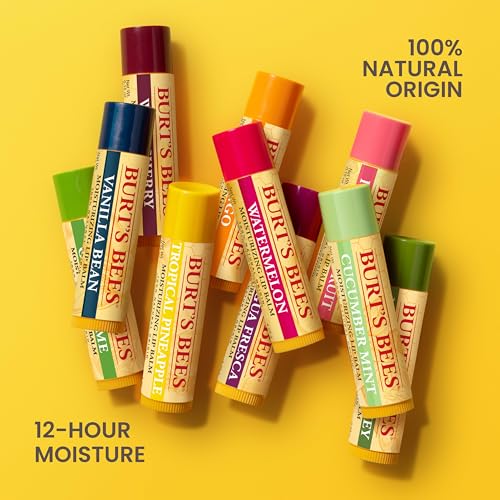 Burt's Bees Back to School Gift Ideas, Lip Balm - Pomegranate, Lip Moisturizer With Responsibly Sourced Beeswax, Tint-Free, Natural Origin Conditioning Treatment, 4 Tubes, 0.15 oz.