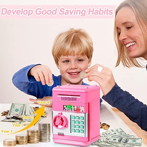 Refasy Piggy Bank Cash Coin Can ATM Bank Electronic Coin Money Bank for Kids Age 3-12, Money Savings Box Mini ATM Coin Bank Toys Gifts for 3 4 5 6 7 8 9 10 11 12 Year Old Boys Girls