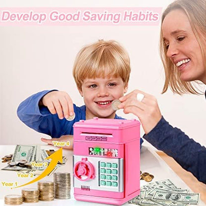 Refasy Piggy Bank Cash Coin Can ATM Bank Electronic Coin Money Bank for Kids Age 3-12, Money Savings Box Mini ATM Coin Bank Toys Gifts for 3 4 5 6 7 8 9 10 11 12 Year Old Boys Girls