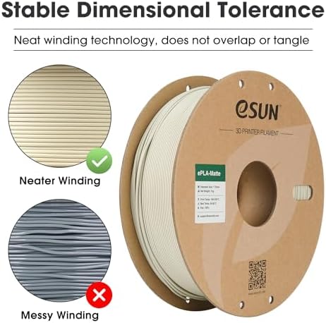 eSUN Matte PLA Filament 1.75mm, Matte 3D Printer PLA Filament, 1KG Spool 3D Printing Filament for 3D Printers, Paper Reel, Light Khaki