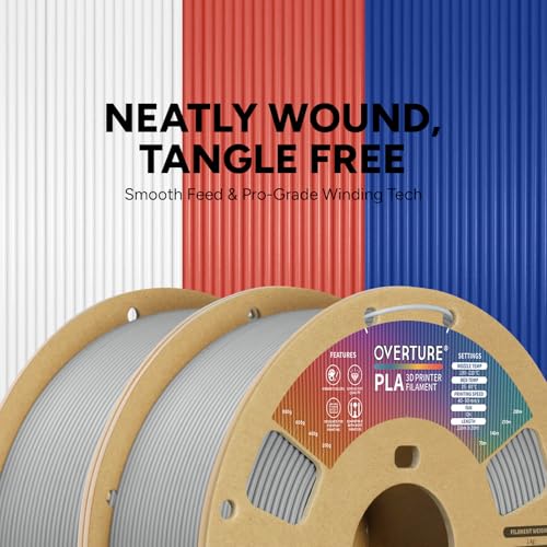 OVERTURE 2KG Bundle PLA Filament 1.75mm, Neatly Wound 3D Printer Filament 2 Pack 1kg Spool (2.2lbs), Dimensional Accuracy +/- 0.02 mm, Fit Most FDM 3D Printers (Light Gray 2-Pack)