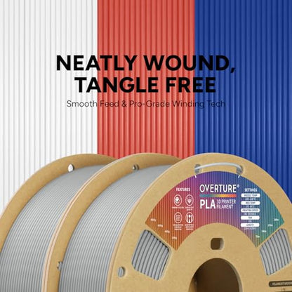 OVERTURE 2KG Bundle PLA Filament 1.75mm, Neatly Wound 3D Printer Filament 2 Pack 1kg Spool (2.2lbs), Dimensional Accuracy +/- 0.02 mm, Fit Most FDM 3D Printers (Light Gray 2-Pack)