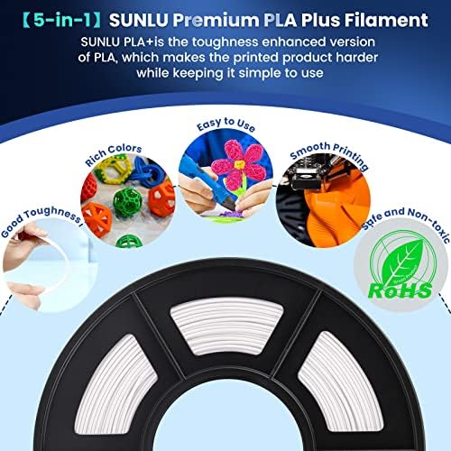 SUNLU 3D Printer Filament PLA Plus 1.75mm 2KG, SUNLU Neatly Wound PLA Filament 1.75mm PRO, PLA+ Filament for Most FDM 3D Printer, Dimensional Accuracy +/- 0.02 mm, 1 kg Spool, 2 Packs, White+White