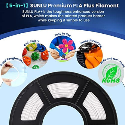 SUNLU 3D Printer Filament PLA Plus 1.75mm 2KG, SUNLU Neatly Wound PLA Filament 1.75mm PRO, PLA+ Filament for Most FDM 3D Printer, Dimensional Accuracy +/- 0.02 mm, 1 kg Spool, 2 Packs, White+White