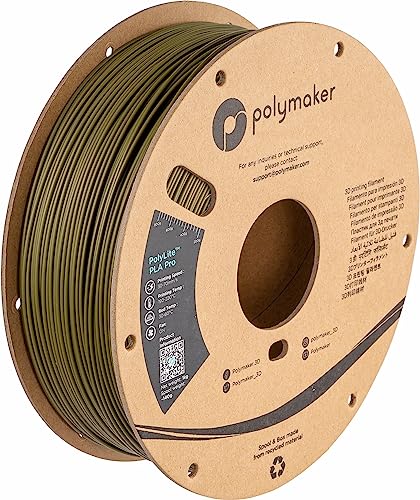 Polymaker PLA PRO Filament 1.75mm, Tough & High Rigidity Army Green 1.75mm 1kg Cardboard Spool - PolyLite PLA PRO 3D Printer Filament 1.75mm, Print with Most 3D Printers Using 3D Filament