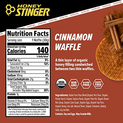 Honey Stinger Organic Gluten Free Cinnamon Waffle, Energy Stroopwafel for Exercise, Endurance and Performance, Sports Nutrition for Home & Gym, Pre and Post Workout, Box of 16 Waffles, 16.96 Ounces