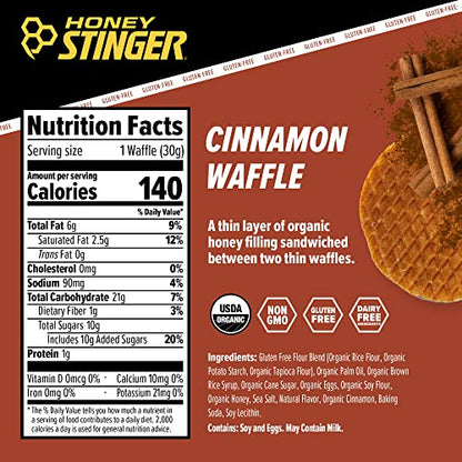 Honey Stinger Organic Gluten Free Cinnamon Waffle, Energy Stroopwafel for Exercise, Endurance and Performance, Sports Nutrition for Home & Gym, Pre and Post Workout, Box of 16 Waffles, 16.96 Ounces
