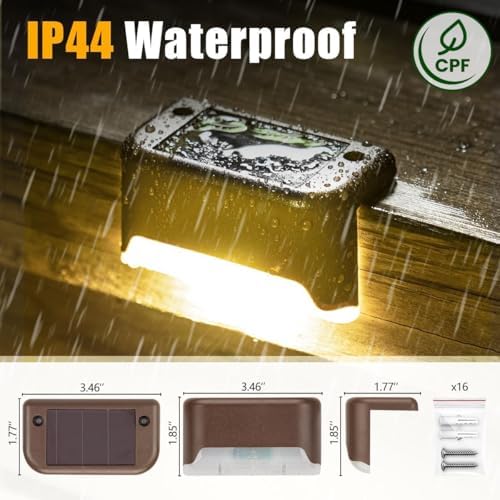 SOLPEX Solar Deck Lights Outdoor 16 Pack, Solar Step Lights Waterproof Led Solar lights for Outdoor Stairs, Step , Fence, Yard, Patio, and Pathway(Warm White)