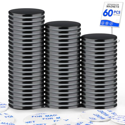 LOVIMAG Neodymium Disc Magnets, 60 Pack Small Strong Heavy Duty, Black Adhesive Magnets for Fridge, Craft, Whiteboard, Office, Scientific & DIY - 0.98 in x 0.08 in