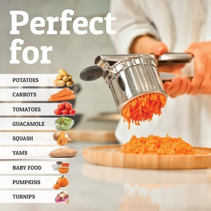 PriorityChef Large 15oz Potato Ricer, Heavy Duty Stainless Steel Potato Masher and Ricer Kitchen Tool, Press and Mash Kitchen Gadget For Perfect Mashed Potatoes - Everytime