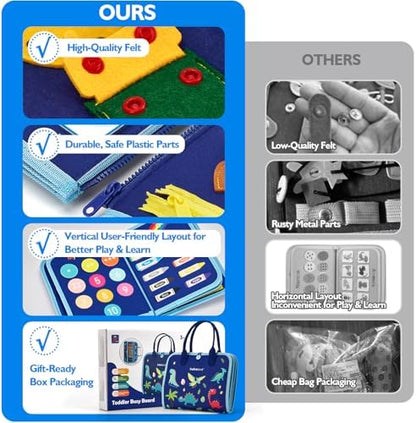 hahaland Busy Board for Toddlers - Montessori Toys Preschool Learning Activities with Life Skills, Alphabet, Number, Shape, Color, Animal, Weather - Toddler Boy Learning Educational Toys, Travel Toys